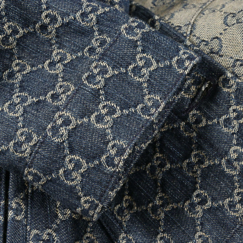 GUCCI GG 圖案牛仔夾克 671776 棉質海軍藍棕色二手女款-8
