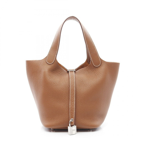 HERMES Picotin PM 手提包 U Taurillon Clemence 皮革 金 二手 SHW