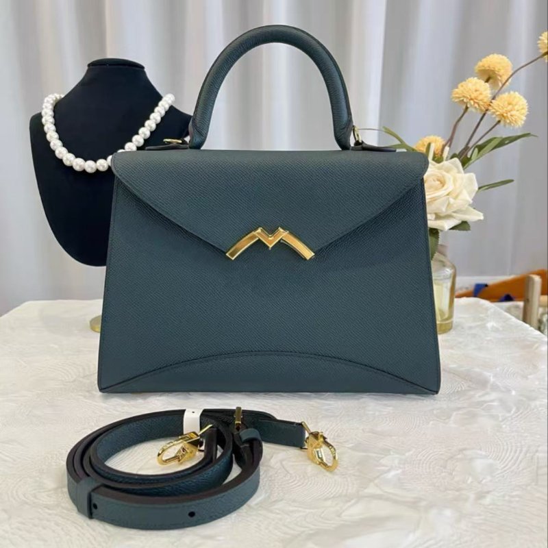 Moynat Gabrielle pm 孔雀藍 金扣手提斜背包 25*28*9 99新 配件塵袋-0