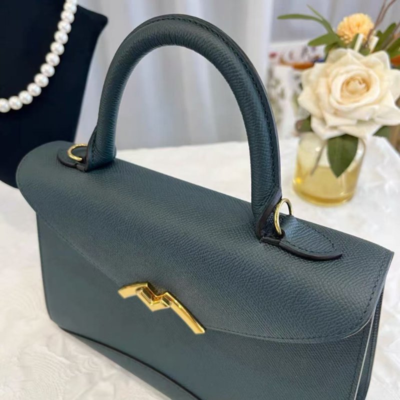 Moynat Gabrielle pm 孔雀藍 金扣手提斜背包 25*28*9 99新 配件塵袋-3