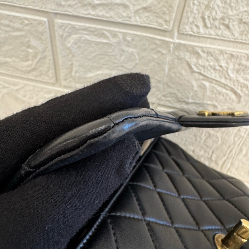 Chanel黑羊皮復古口蓋包20cm-18