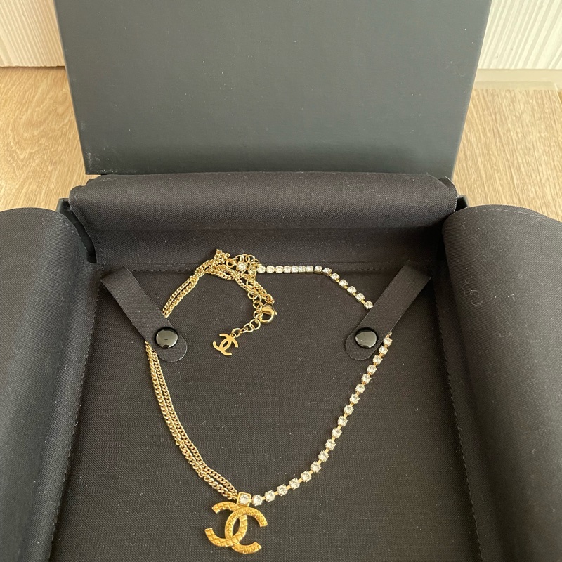 CHANEL 金色雙鍊水鑽切割項鍊-0