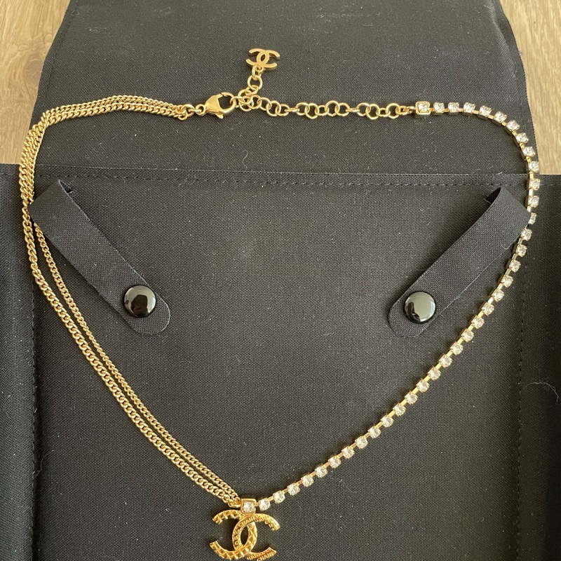 CHANEL 金色雙鍊水鑽切割項鍊-1