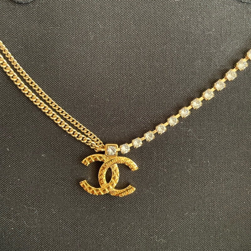 CHANEL 金色雙鍊水鑽切割項鍊-4