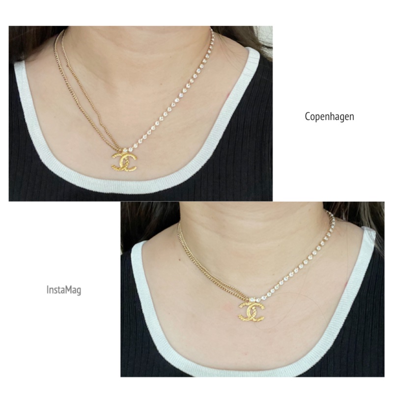 CHANEL 金色雙鍊水鑽切割項鍊-5