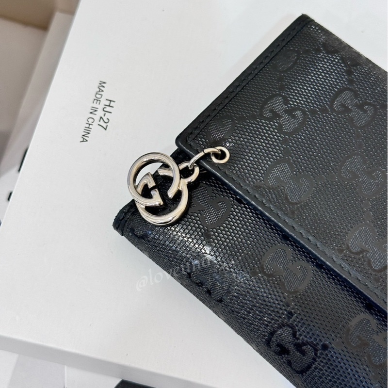 Gucci 塗層帆布銀扣長錢包黑色-2