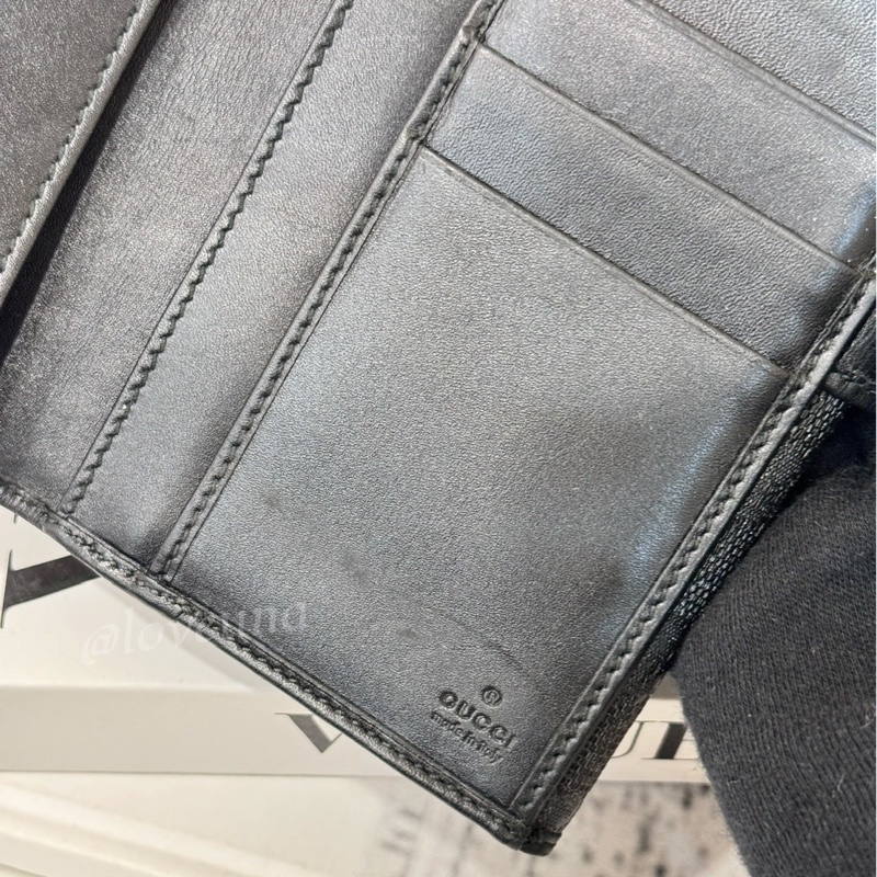 Gucci 塗層帆布銀扣長錢包黑色-3
