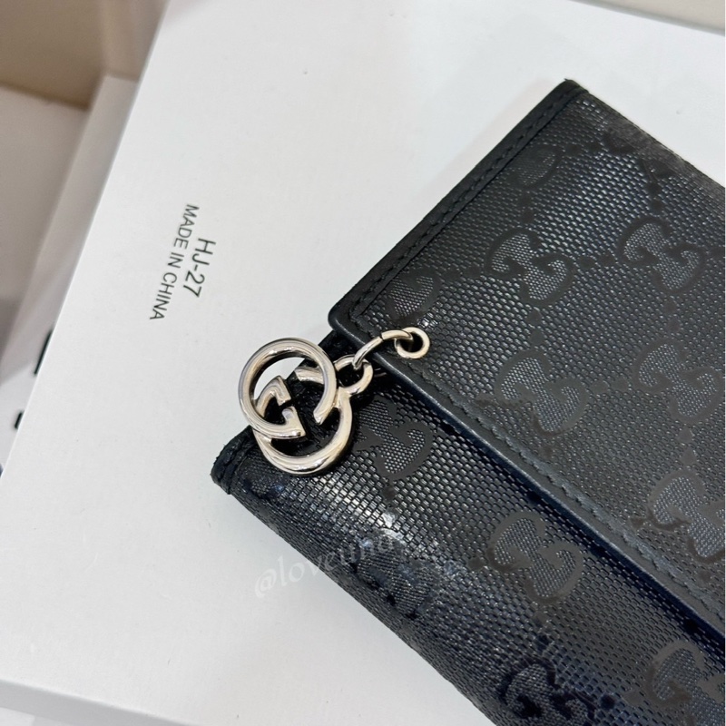 Gucci 塗層帆布銀扣長錢包黑色-7