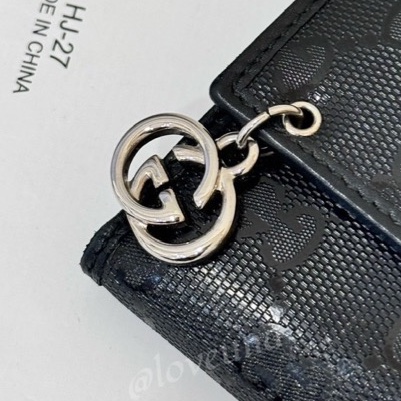 Gucci 塗層帆布銀扣長錢包黑色-9