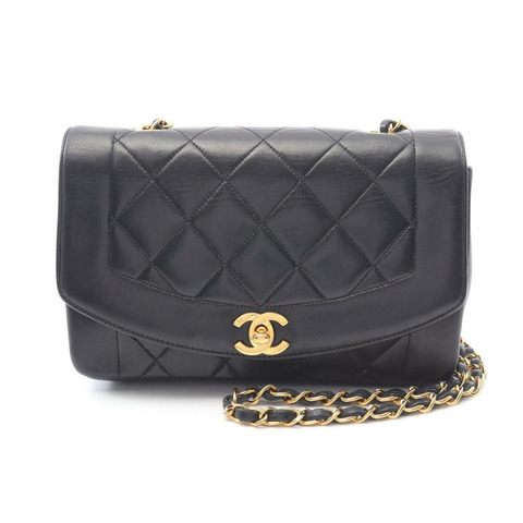 CHANEL Matelasse Diana 翻蓋斜背包鏈條單肩包 A01164 小羊皮 BK GHW