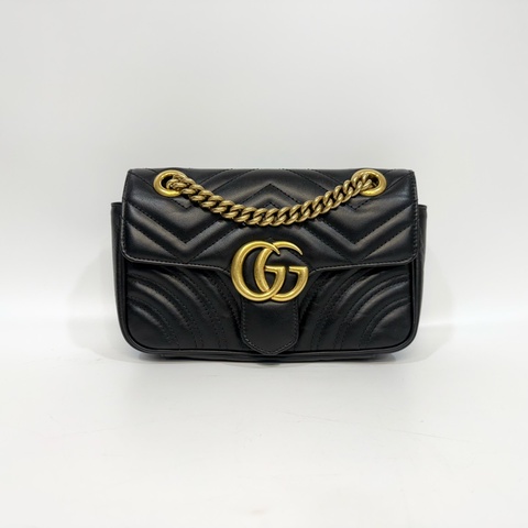 GUCCI黑色牛皮金釦下蓋鍊條馬夢22包446744