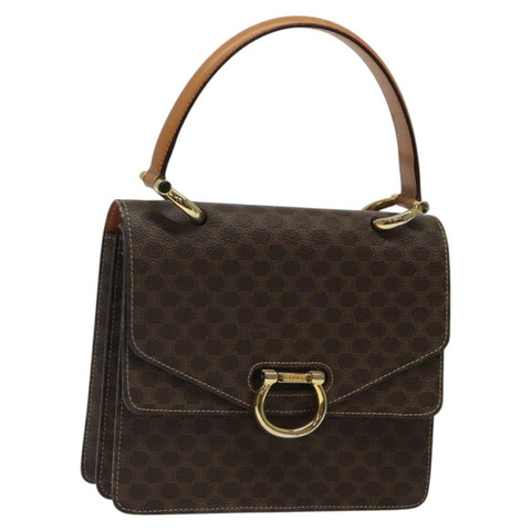 CELINE Macadam 帆布手提包 PVC 皮革棕金色正品 sw572