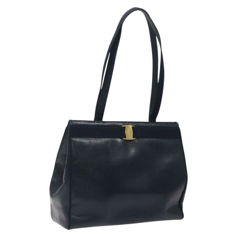 【日本直送】Salvatore Ferragamo 托特包皮革壓花海軍藍金色正品 gh069-0