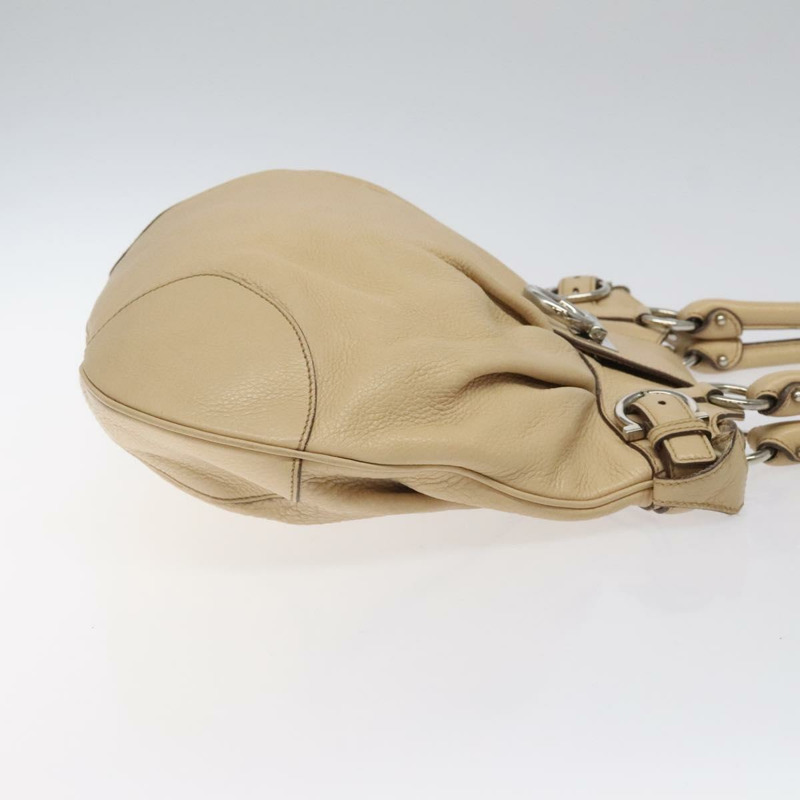 【日本直送】Salvatore Ferragamo Gancini 單肩包 皮革 米色 銀色 正品 gh060-2