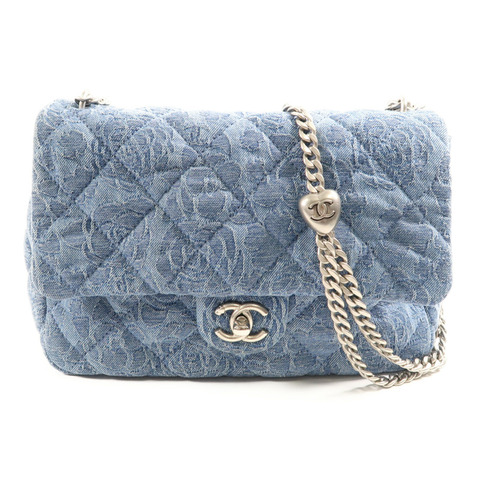 CHANEL 牛仔布Chain Shoulder 銀扣鏈帶肩背袋