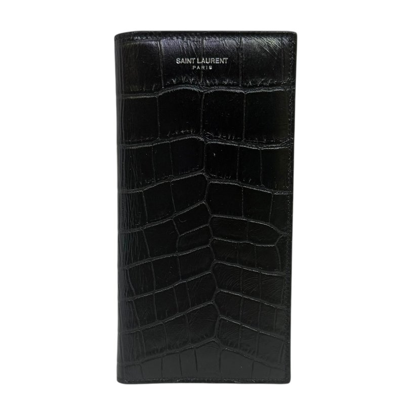 【美收精品】YSL 黑色鱷魚紋長夾 2-372-0