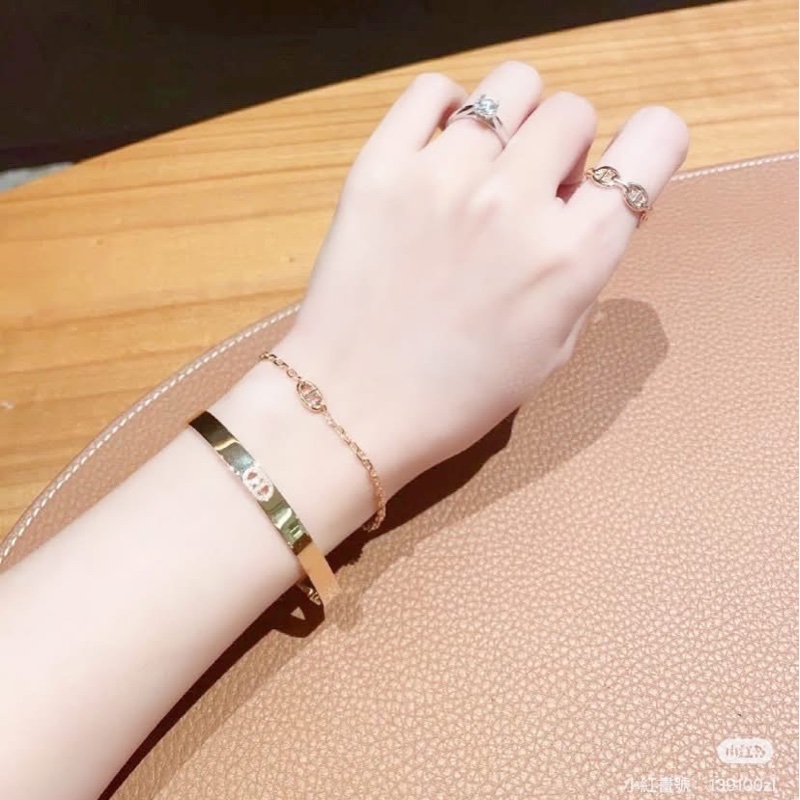 Hermes 愛馬仕 豬鼻子玫瑰金手鏈/全新美品-3