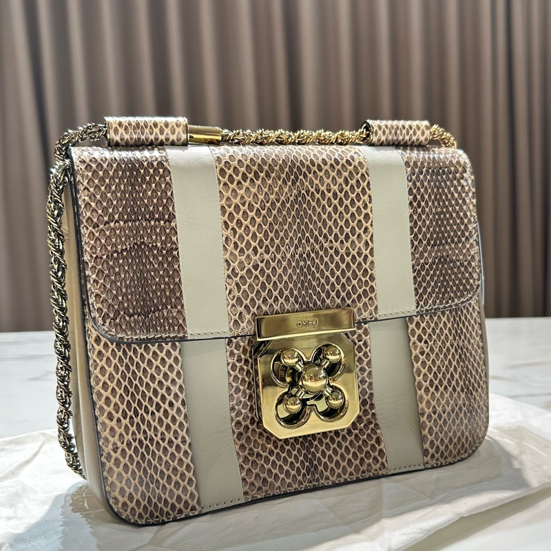 Chloé 蛇皮 金轉扣 手提 斜背包-0