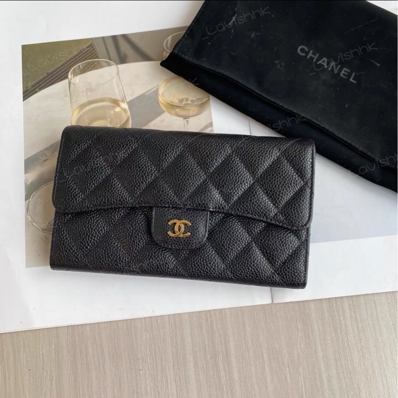 CHANEL黑金荔枝紋長款錢包-0