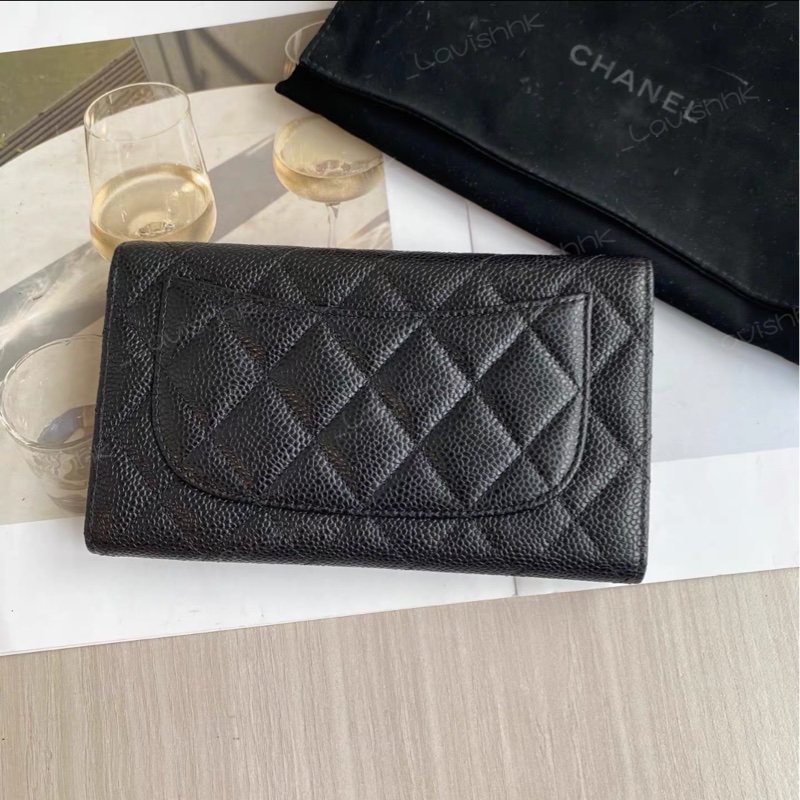 CHANEL黑金荔枝紋長款錢包-1