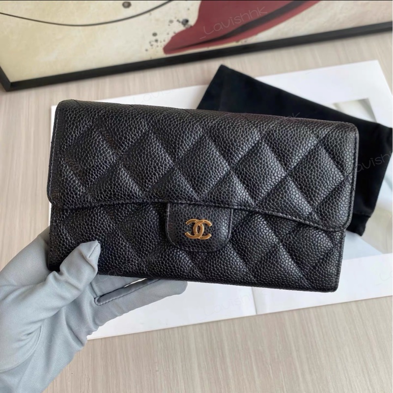 CHANEL黑金荔枝紋長款錢包-2