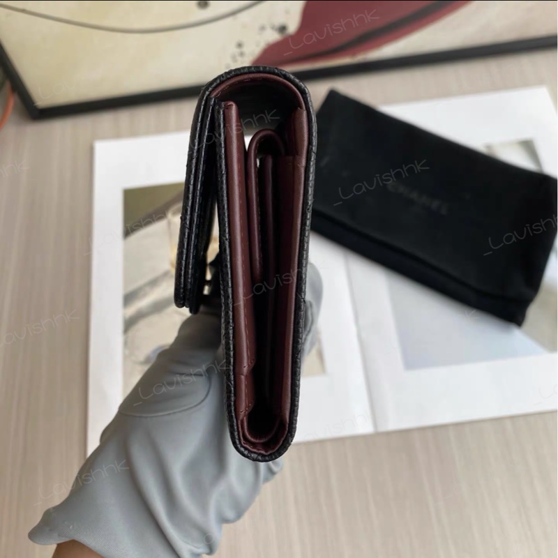 CHANEL黑金荔枝紋長款錢包-3