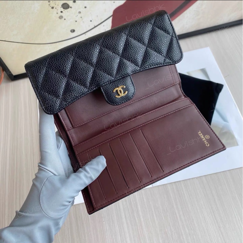 CHANEL黑金荔枝紋長款錢包-6