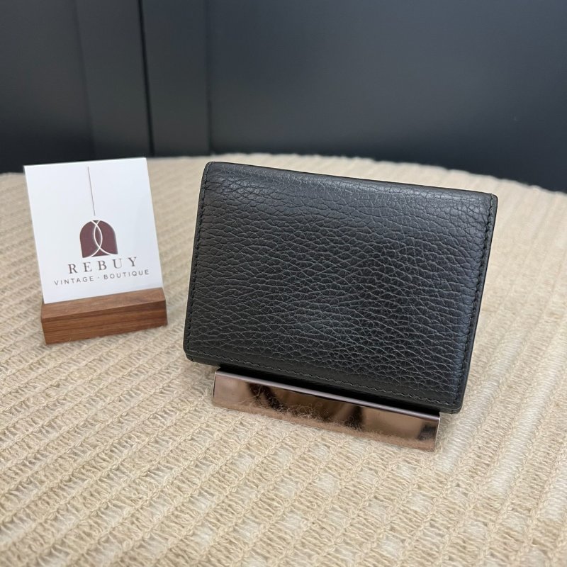 GUCCI 474746 黑牛皮翻蓋三折短夾-1