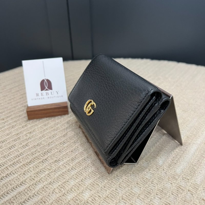 GUCCI 474746 黑牛皮翻蓋三折短夾-2