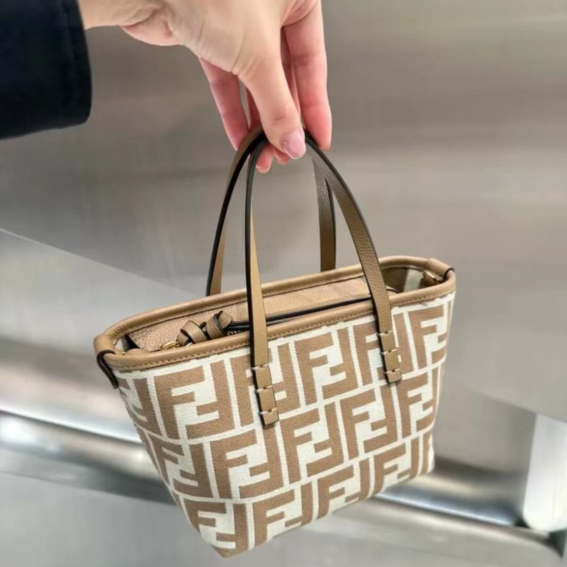 Fendi mini roll托特包FF老花手提包 卡其色 全新-4