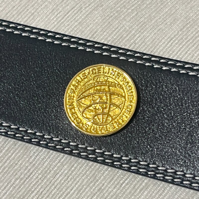 Celine稀有白色車線金球徽章深藍色粗皮帶腰帶 日本中古Vintage-7