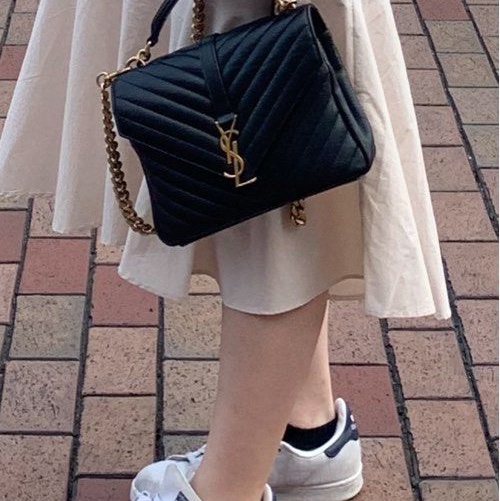 平台近新最低價激甜✨ YSL Saint Laurent College 中型復古金車縫線羊皮學院包/手提/斜背(黑金)-2