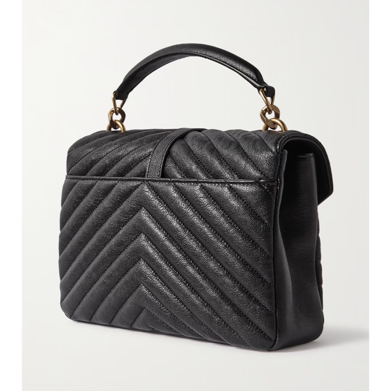 平台近新最低價激甜✨ YSL Saint Laurent College 中型復古金車縫線羊皮學院包/手提/斜背(黑金)-6