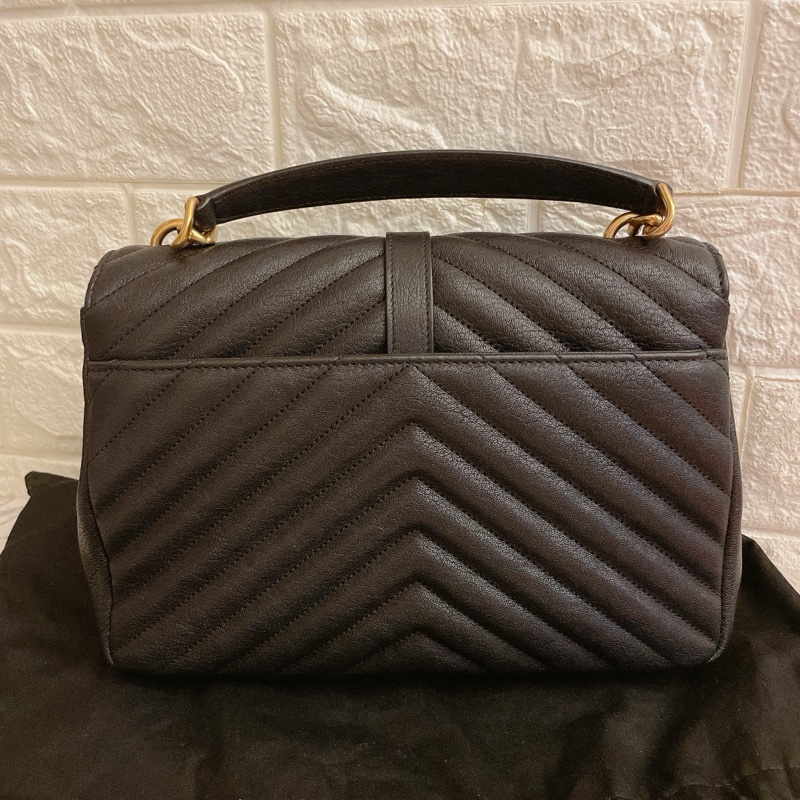 平台近新最低價激甜✨ YSL Saint Laurent College 中型復古金車縫線羊皮學院包/手提/斜背(黑金)-10