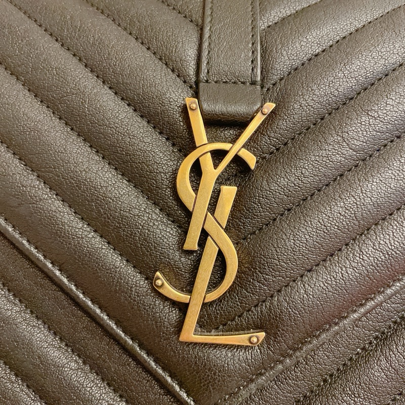 平台近新最低價激甜✨ YSL Saint Laurent College 中型復古金車縫線羊皮學院包/手提/斜背(黑金)-11