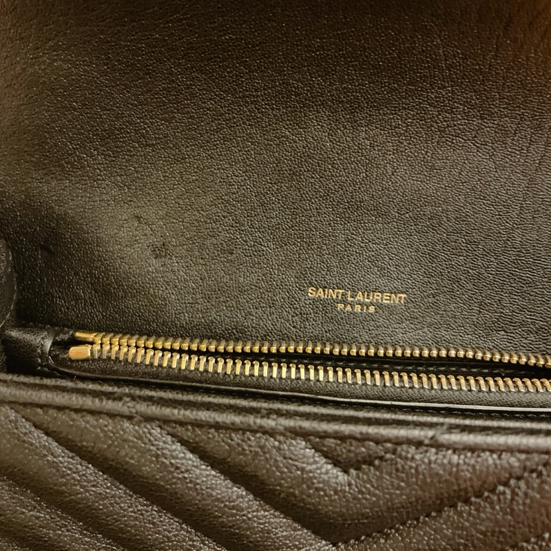 平台近新最低價激甜✨ YSL Saint Laurent College 中型復古金車縫線羊皮學院包/手提/斜背(黑金)-20