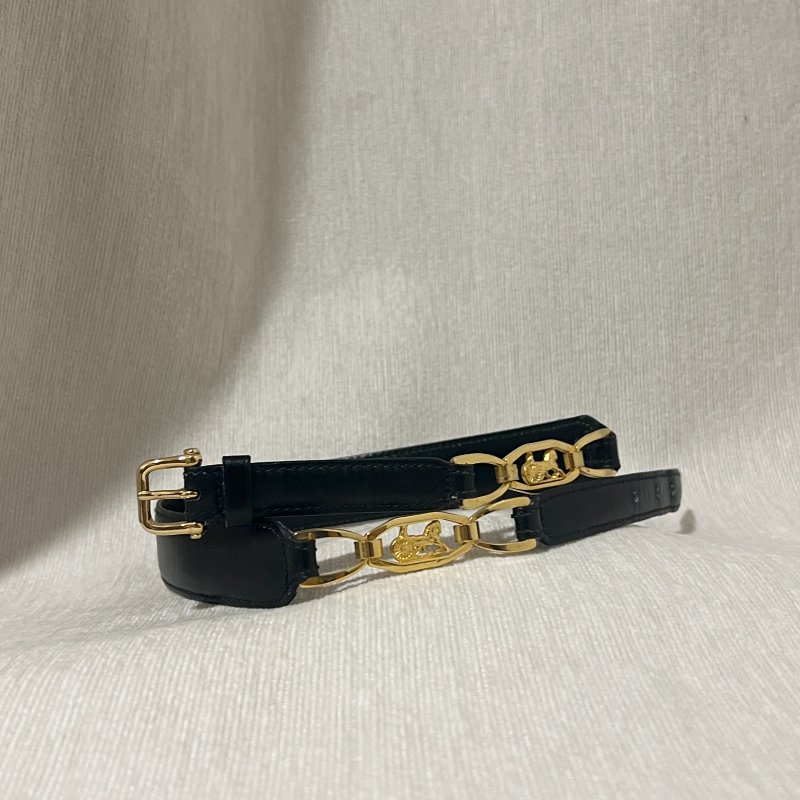 Celine稀有黑色皮帶金色馬車皮帶腰帶 日本中古Vintage-1