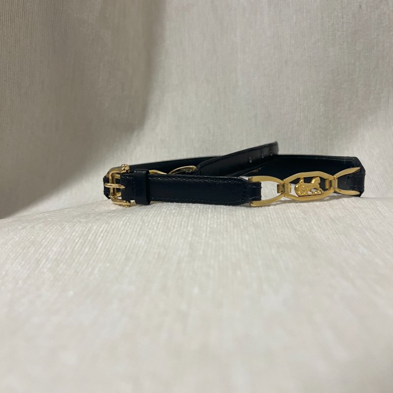 Celine稀有黑色皮帶金色馬車皮帶腰帶 日本中古Vintage-7