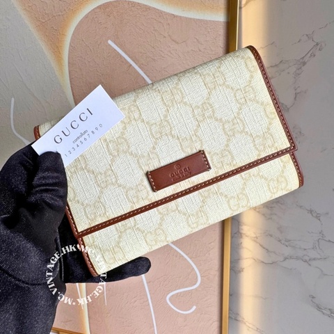 GUCCI Vintage Wallet 中古 罕有 白色 老花 中長銀包