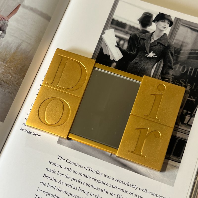 Dior稀有金色中古口袋鏡子 原裝防塵袋 左右開關 日本中古vintage-3