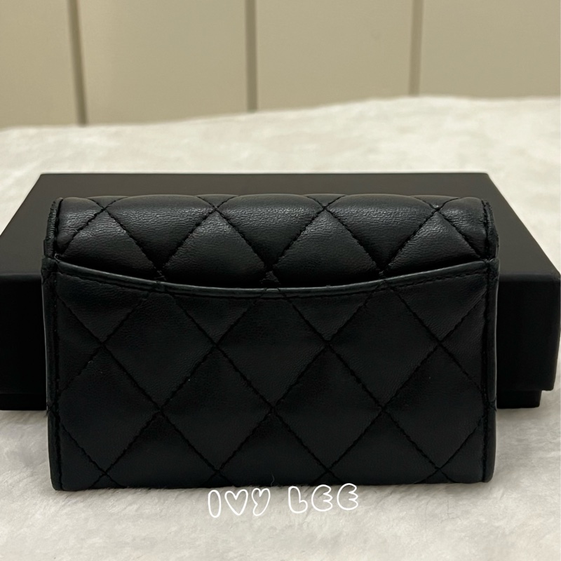 Chanel 香奈兒 黑雙C logo羊皮釦式零錢包 卡片夾AP0214 正品 二手精品-2
