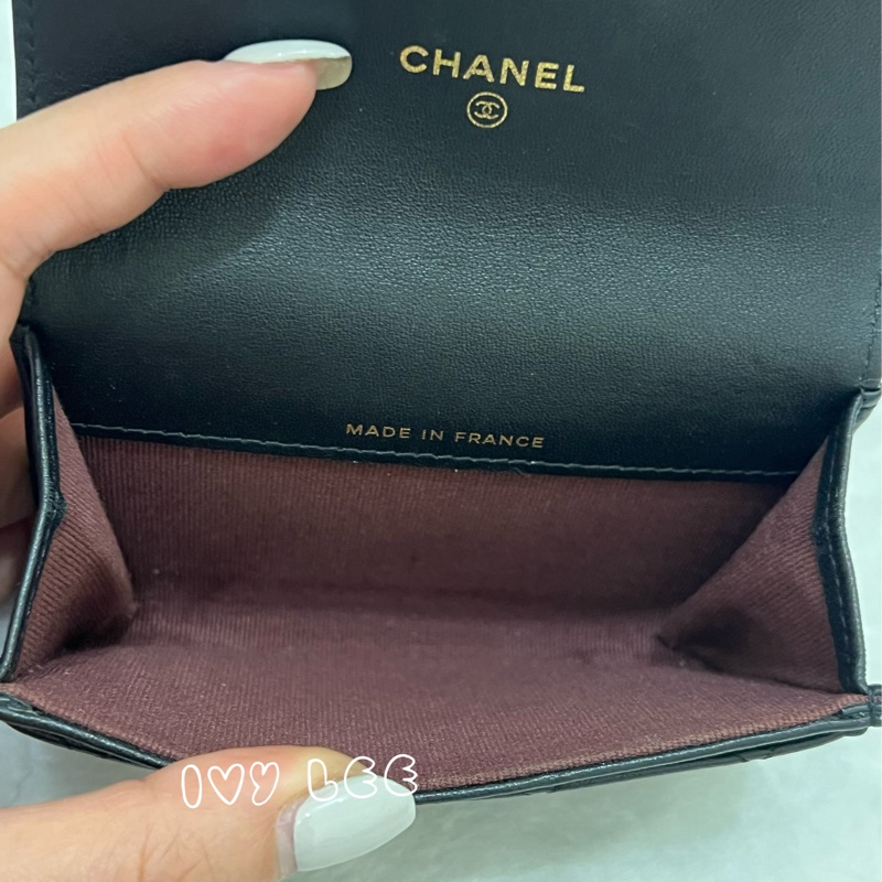 Chanel 香奈兒 黑雙C logo羊皮釦式零錢包 卡片夾AP0214 正品 二手精品-5