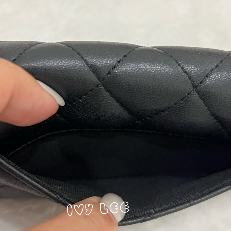 Chanel 香奈兒 黑雙C logo羊皮釦式零錢包 卡片夾AP0214 正品 二手精品-7