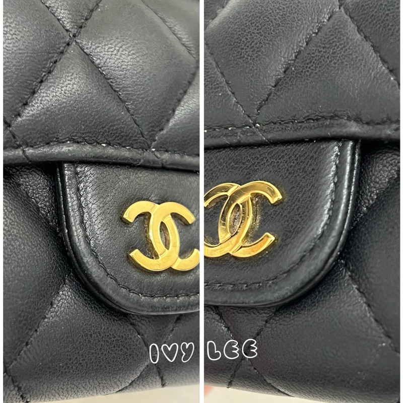 Chanel 香奈兒 黑雙C logo羊皮釦式零錢包 卡片夾AP0214 正品 二手精品-8