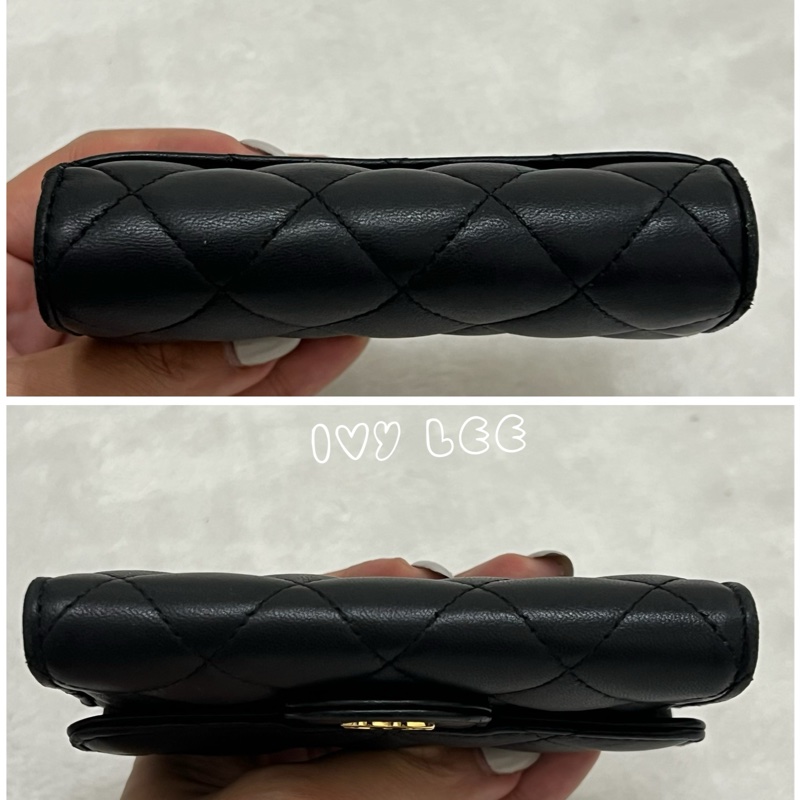 Chanel 香奈兒 黑雙C logo羊皮釦式零錢包 卡片夾AP0214 正品 二手精品-11