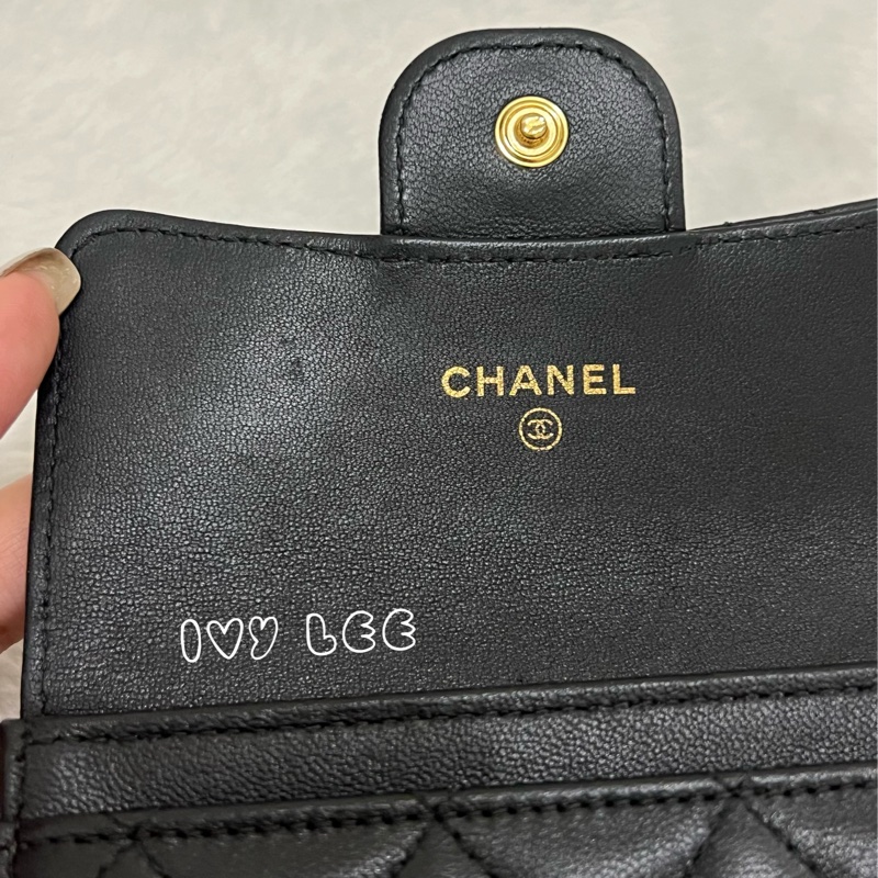Chanel 香奈兒 黑雙C logo羊皮釦式零錢包 卡片夾AP0214 正品 二手精品-17