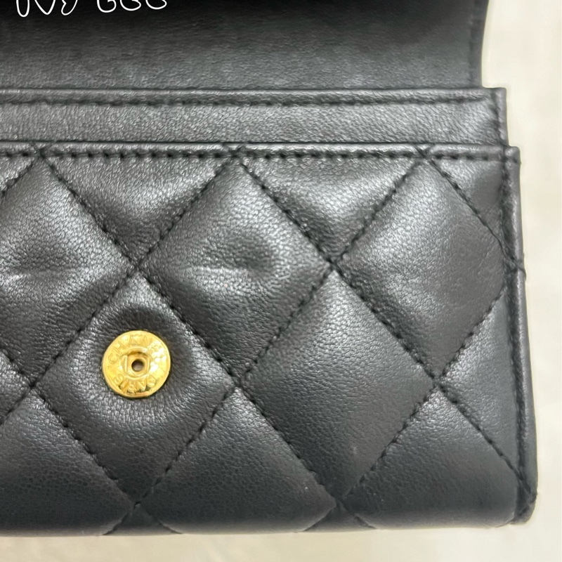 Chanel 香奈兒 黑雙C logo羊皮釦式零錢包 卡片夾AP0214 正品 二手精品-20