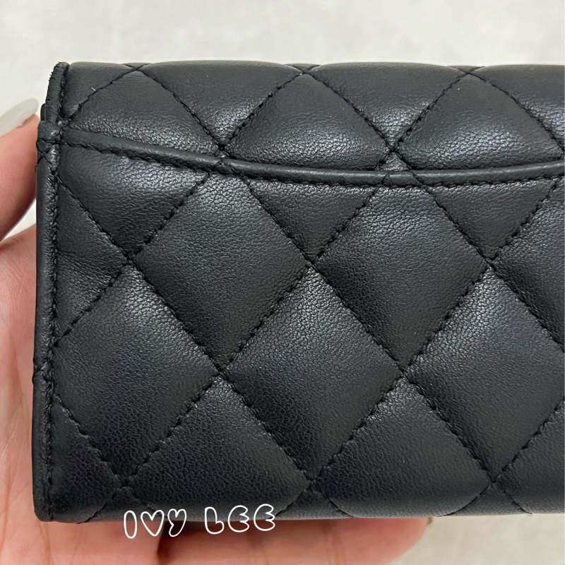 Chanel 香奈兒 黑雙C logo羊皮釦式零錢包 卡片夾AP0214 正品 二手精品-23