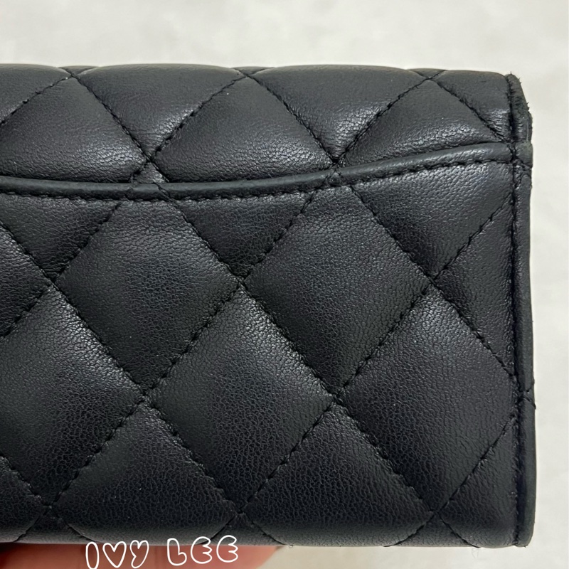 Chanel 香奈兒 黑雙C logo羊皮釦式零錢包 卡片夾AP0214 正品 二手精品-24