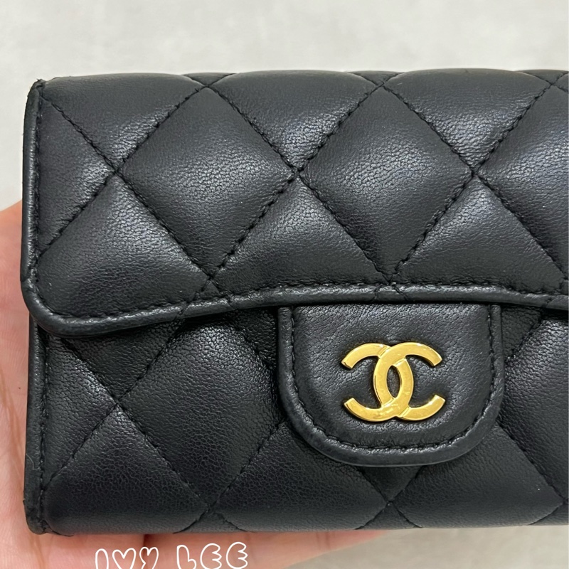 Chanel 香奈兒 黑雙C logo羊皮釦式零錢包 卡片夾AP0214 正品 二手精品-25